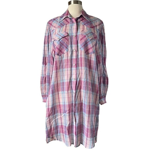 Isabel Marant Etoile Britany Plaid Shirt Dress Pink Blue Cotton FR38 US6 - Picture 4 of 11